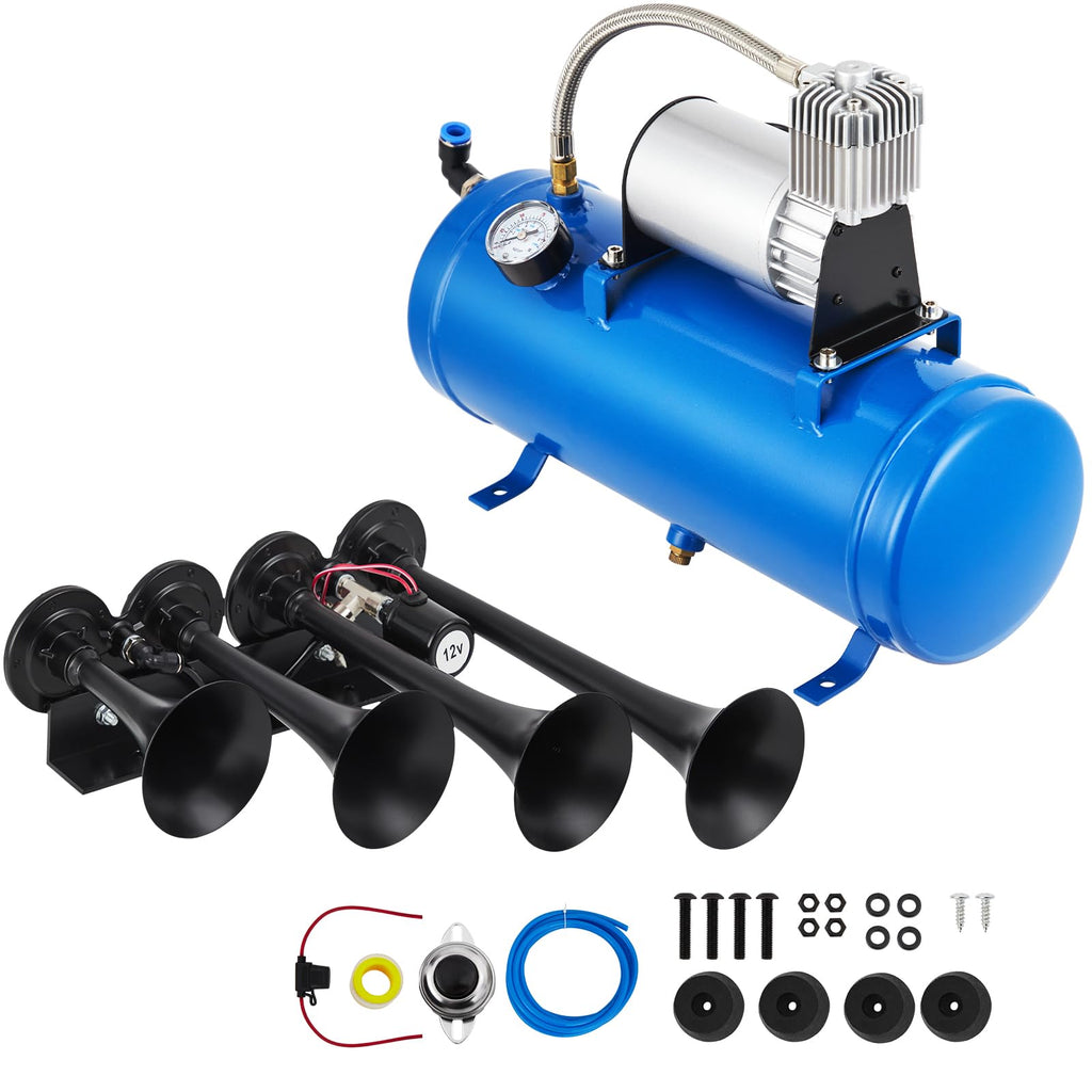 Garvee Train Horn Kit 4 Trumpets 150 DB, 150 PSI Compressor with 1.6 Gallon Tank, Durable Air Horn for Trucks, SUVs, Motorcycles, and Boats