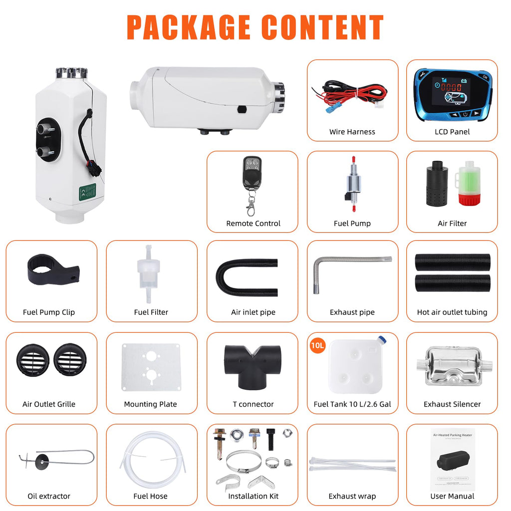 Garvee 8KW 12V Diesel Heater, Fuel Tank 10 L,All-in-One Diesel Air Heater, Portable Diesel Heater with Remote Control & LCD Monitor, Quick Heating for Car,RV,Truck, Camper,Trailer,White