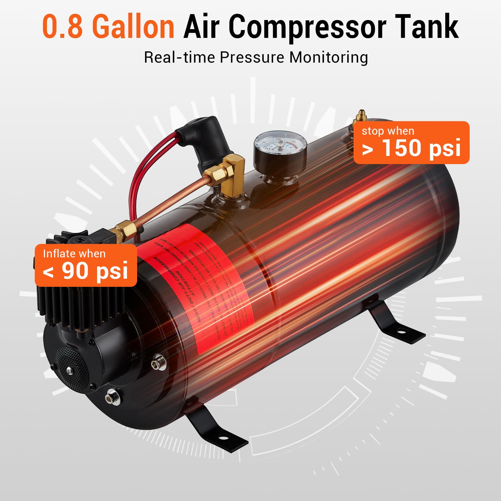 Garvee 4 Trumpets Train Horns Kit, 150 DB Truck Air Horn Kit with 0.8 Gallon Tank & 150 PSI Air Compressor, 12V Train Horns for Pickup Trucks, Car, Motorcycle, Semi, Jeep, RV, SUV, Van, Boats