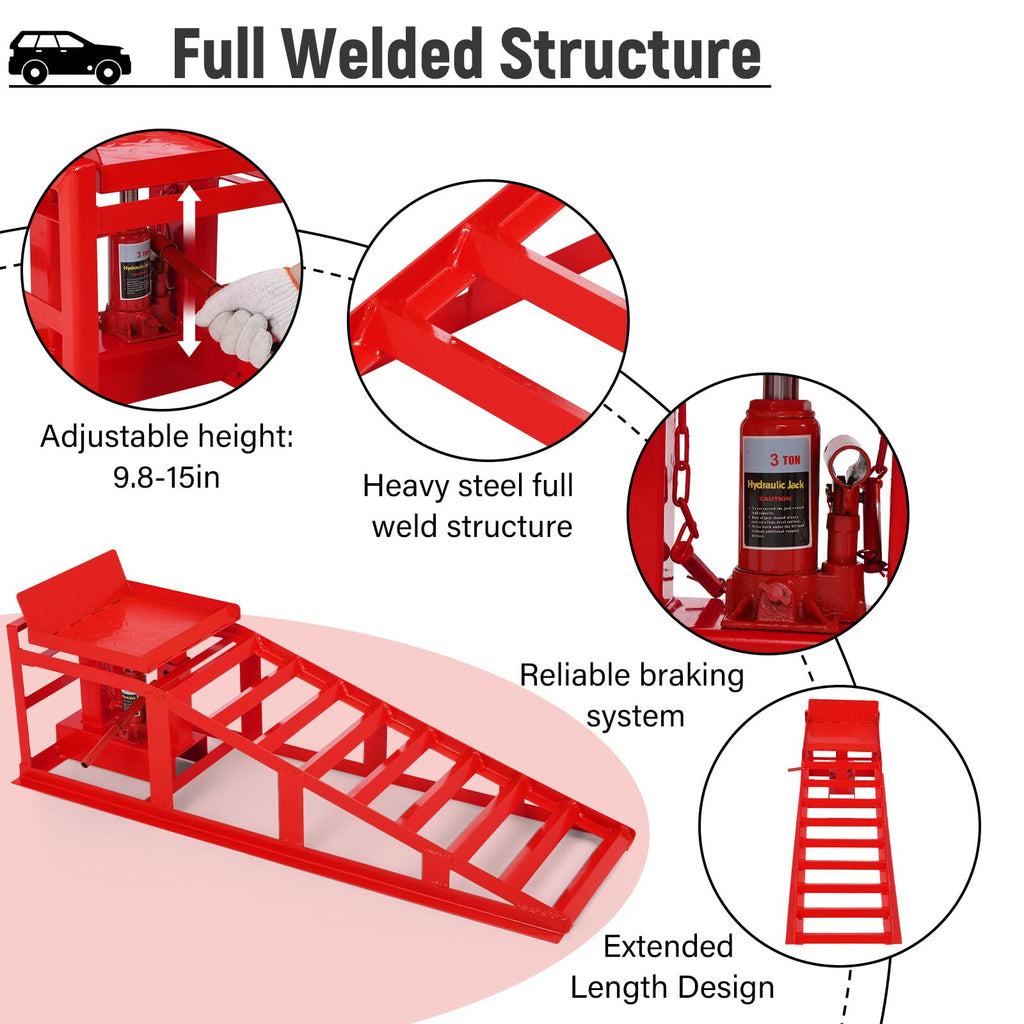 Garvee 2 Pack Car Ramps Hydraulic High Lift Service Automotive Car Lift 5T 12000LBS Red