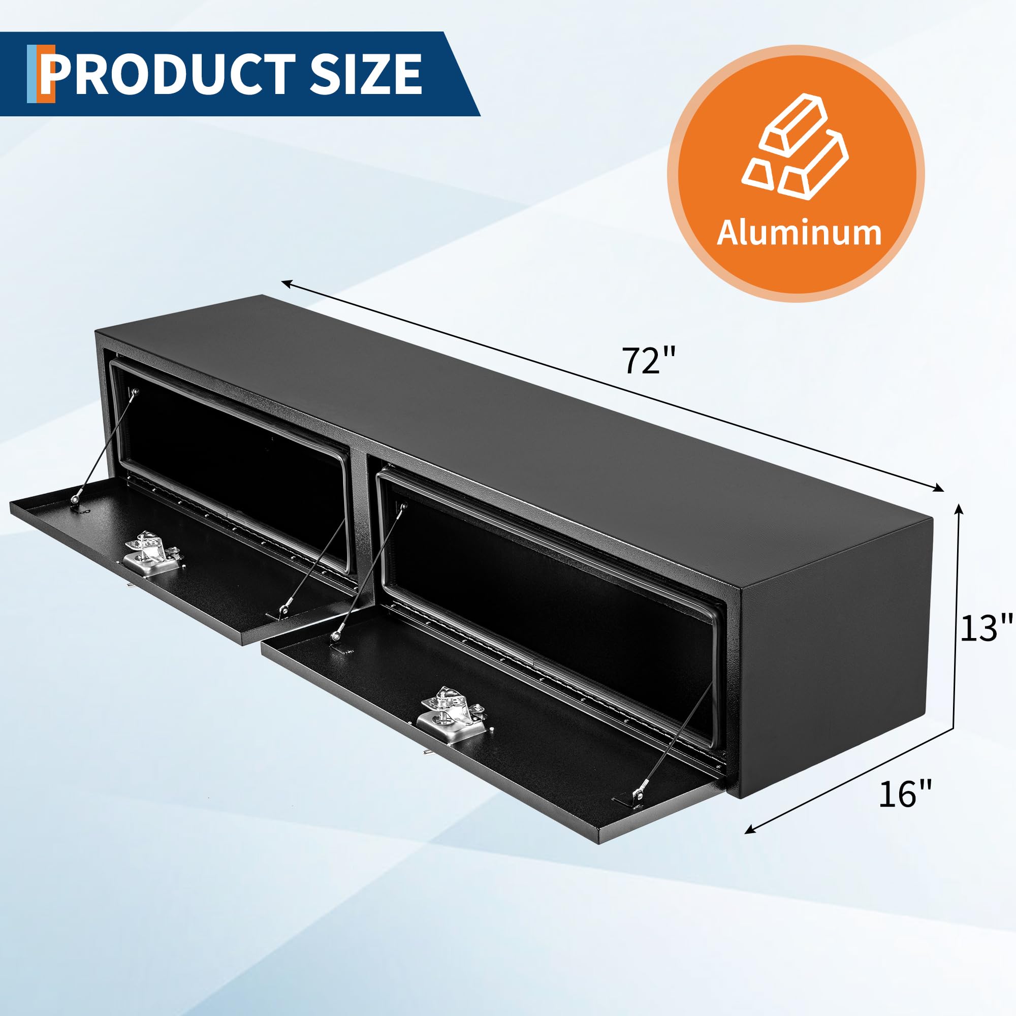 Garvee 72'' Black Steel Truck Tool Box with T-Handle Lock, Heavy Duty Truck Toolbox for Pickup Truck Bed, RV, Trailer, 72"x16"x13"