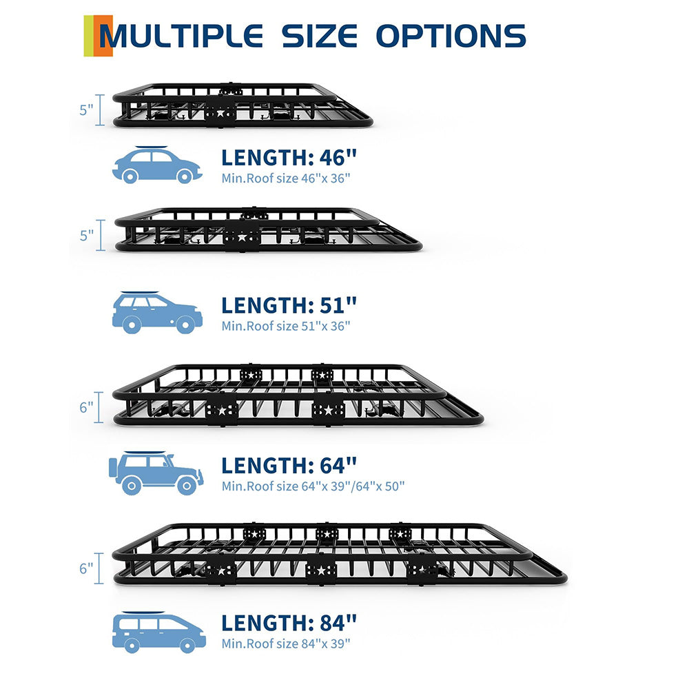 Garvee 84" x 39" x 6" Universal Roof Rack Basket, 200 lbs Capacity Heavy-Duty Rooftop Cargo Carrier with Extension for SUVs, Trucks, and VehiclesBlack
