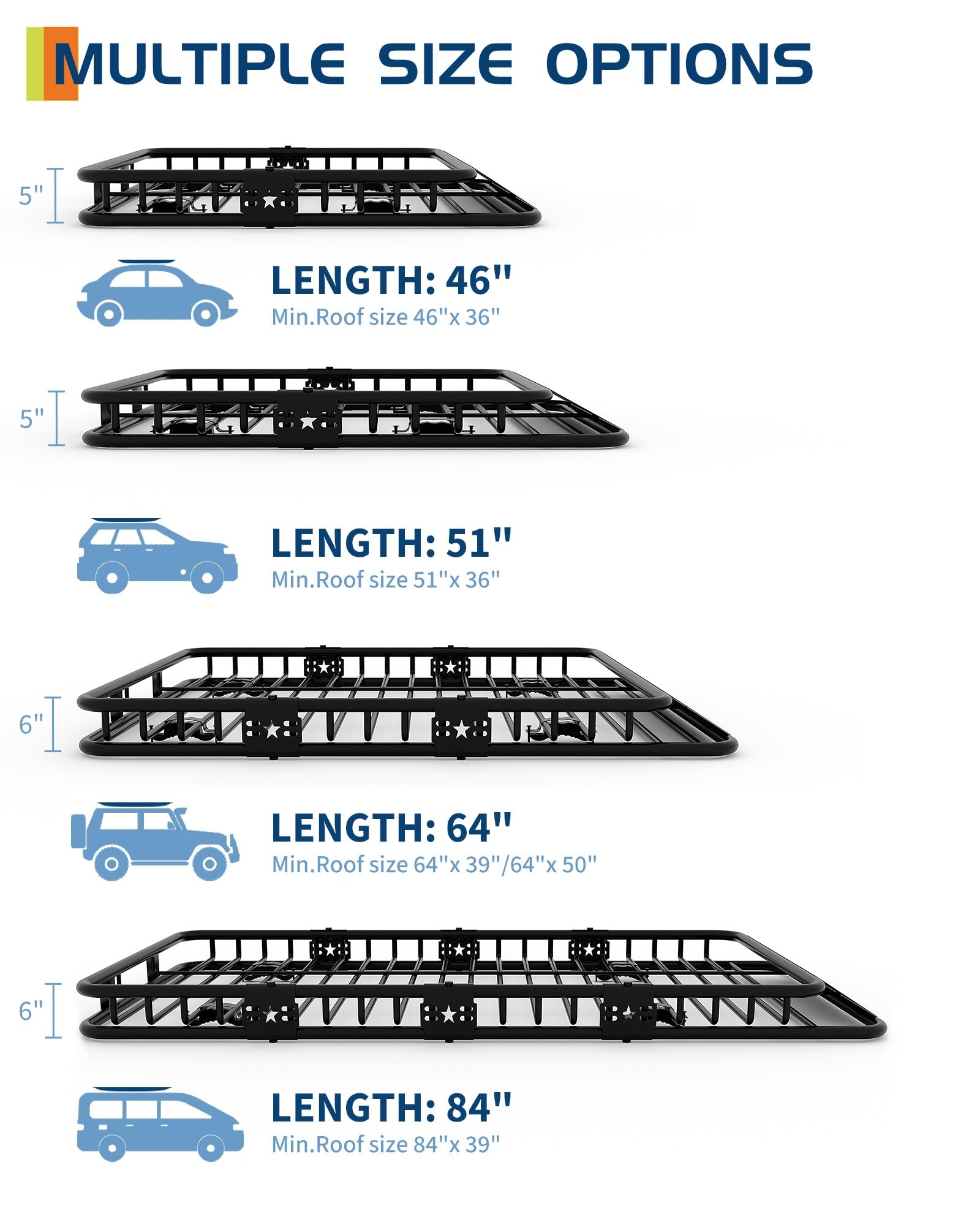 Garvee 84" x 39" x 6" Universal Roof Rack Basket, Heavy Duty Cargo Carrier for SUVs, Trucks, Vehicles, Black