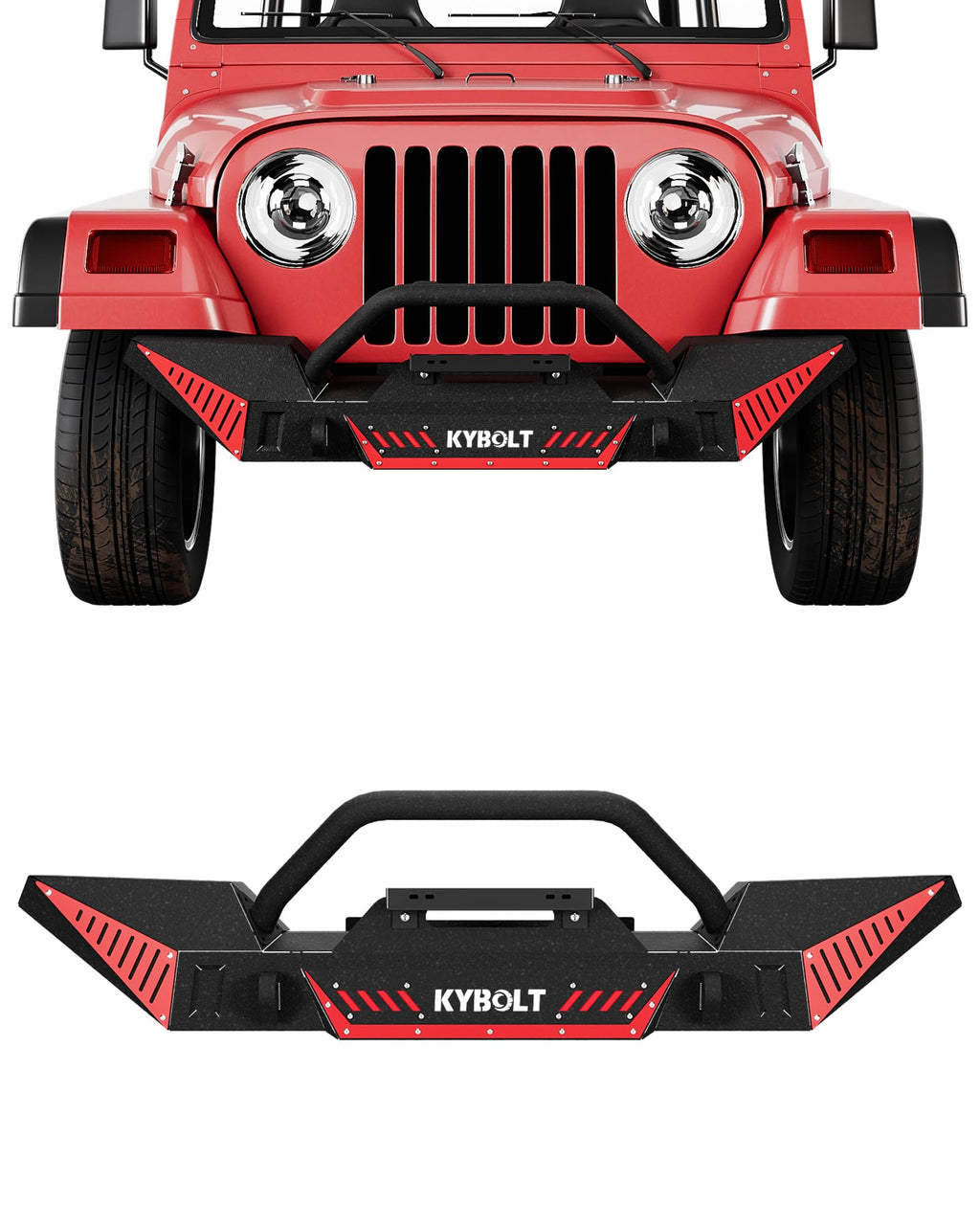 Garvee Rear Bumper Compatible for 1987-2006 Jeep Wrangler TJ & LJ & YJ, Rock Crawler with Hitch Receiver & 2 x D-Rings Paintable Armor