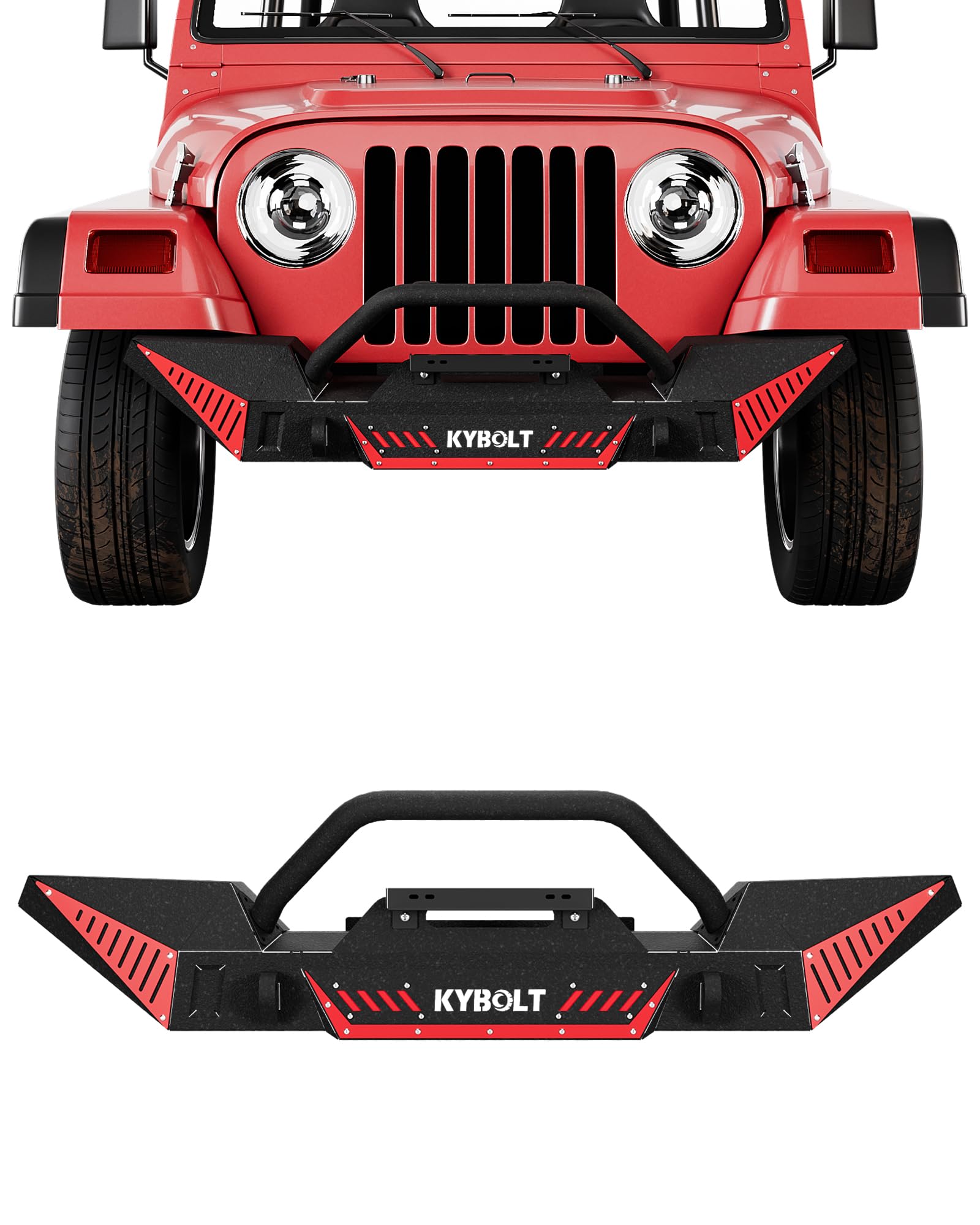 Garvee Rear Bumper Compatible for 1987-2006 Jeep Wrangler TJ & LJ & YJ, Rock Crawler with Hitch Receiver & 2 x D-Rings Paintable Armor