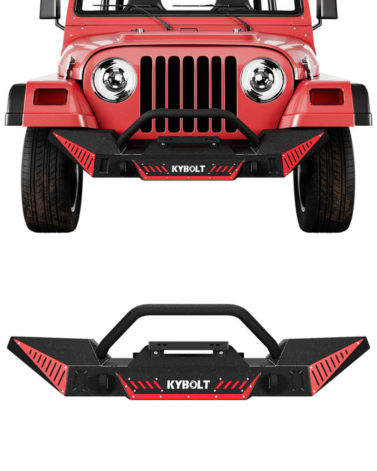 Garvee Rear Bumper Compatible for 1987-2006 Jeep Wrangler TJ & LJ & YJ, Rock Crawler with Hitch Receiver & 2 x D-Rings Paintable Armor