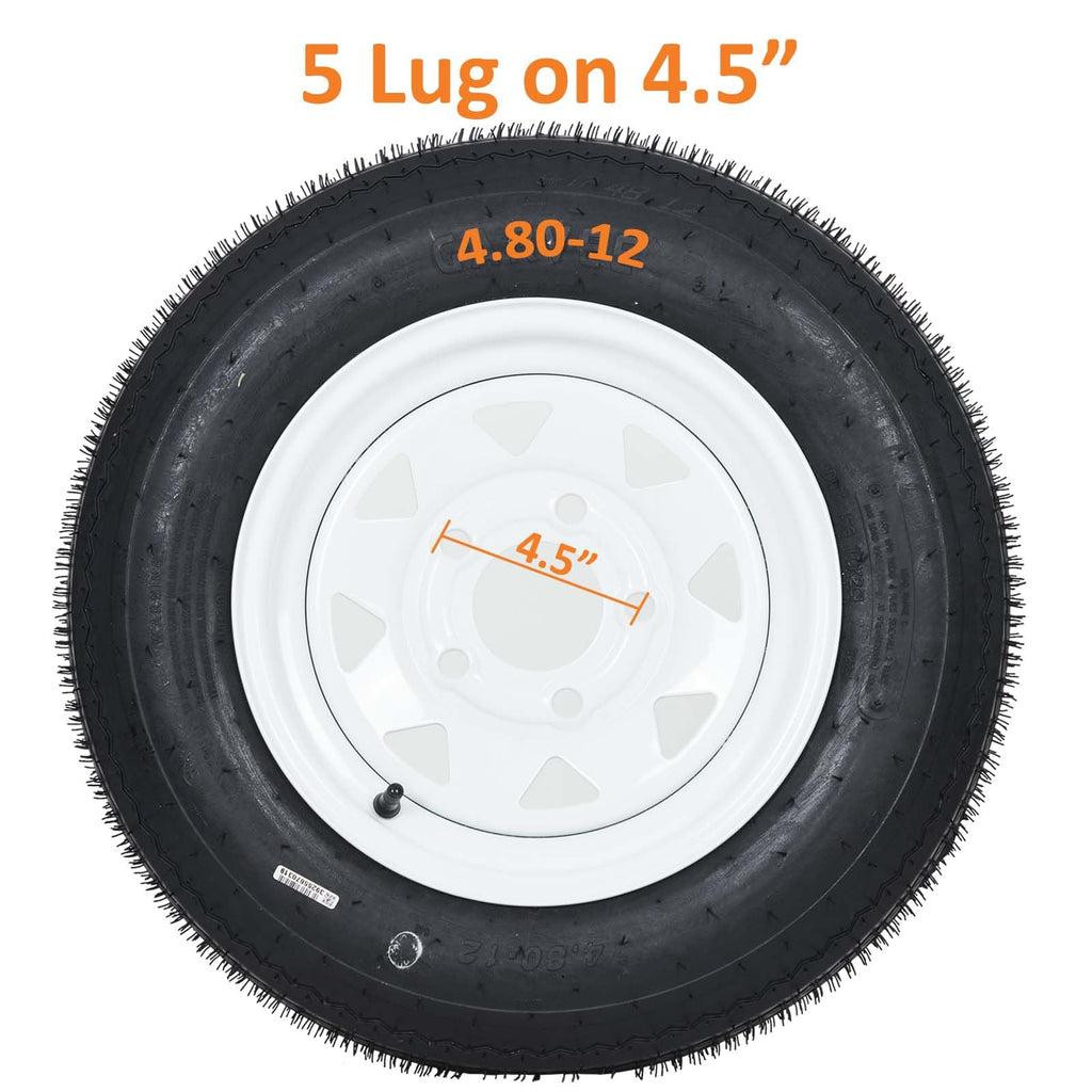 Garvee 4.80-12 Trailer Tire and Wheel Assembly, Heavy-Duty Load Range C, 12 Inch White Modular Wheel for Utility Boat Camper Trailers, Set of 2