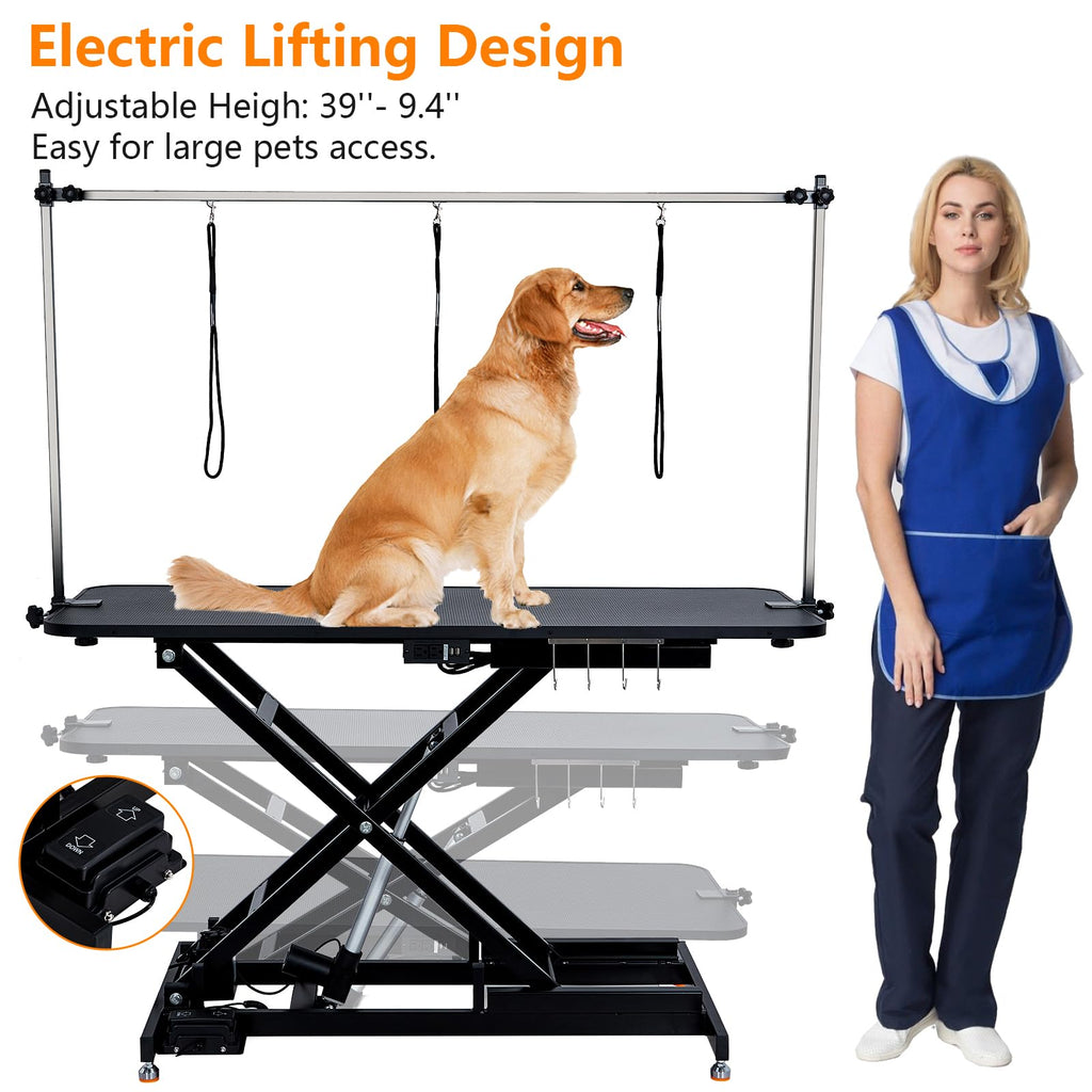 Garvee 60" Hydraulic Dog Grooming Table for Pet, Heavy Duty Structural Hydraulic Max Load 350Lbs Professional Pet Grooming Table with Adjustable Overhead Arm & Noose Height Range 9.4''-39.4''