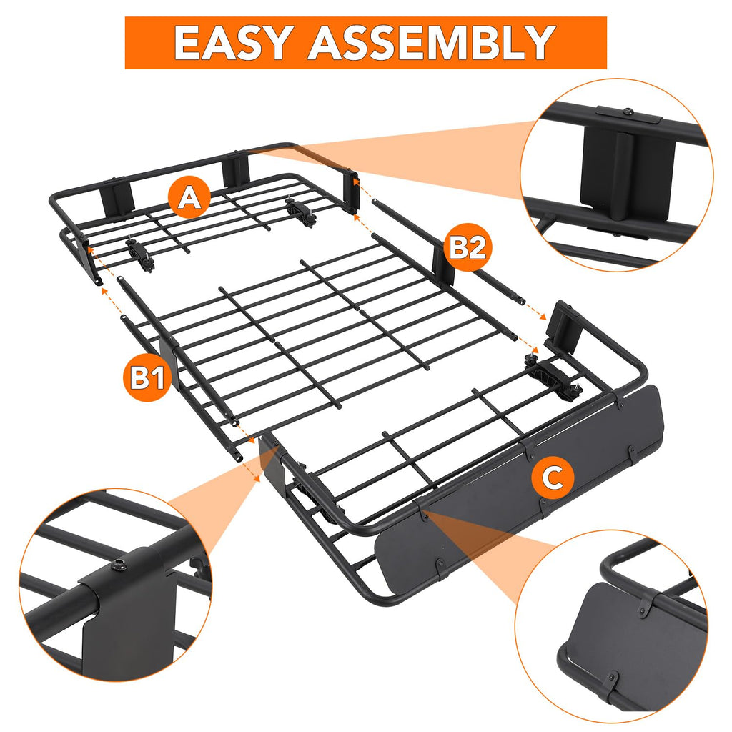 Garvee Rooftop Cargo Basket - 64" x 39" Steel Universal Roof Rack with Adjustable Size (48" x 39"), Includes Cargo Carrier Bag and Accessories, 200 lbs Capacity for SUVs, Trucks, and Vehicles