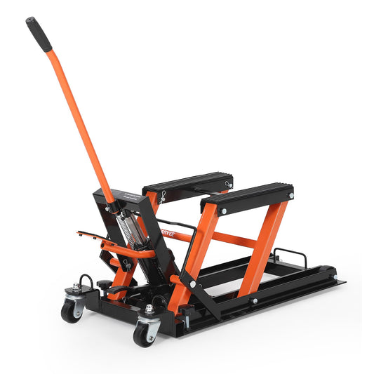 Garvee Hydraulic Motorcycle Lift Jack - 1500 lbs Capacity ATV Scissor Jack with 4.7"-14.57" Height Adjustment, Non-Slip Platform for Motorcycles, ATVs, and UTVs, Black Orange