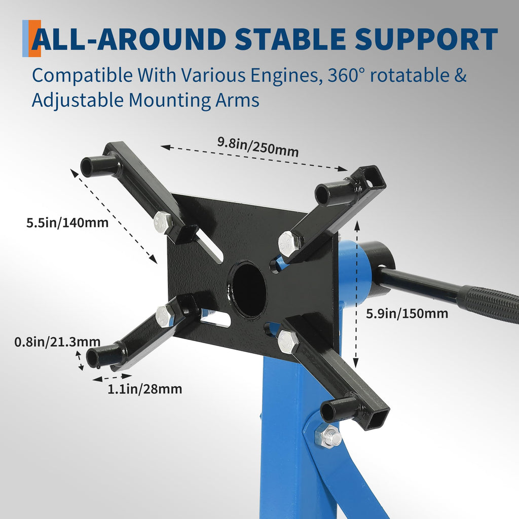 Garvee Engine Stand 2000 LBS Rotating Motor Stand with 360° Rotating Head, Adjustable Arms, Casters for Vehicle Maintenance, Durable Steel, Black
