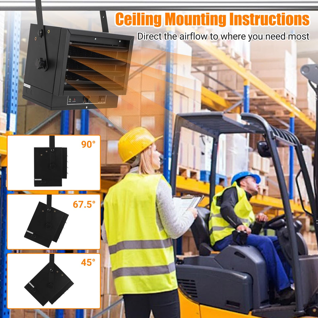 Garvee Electric Garage Heater 5000 Watt Hard Wired Ceiling Mount Fan-Forced Overheat Protection Workshop 240 Volt