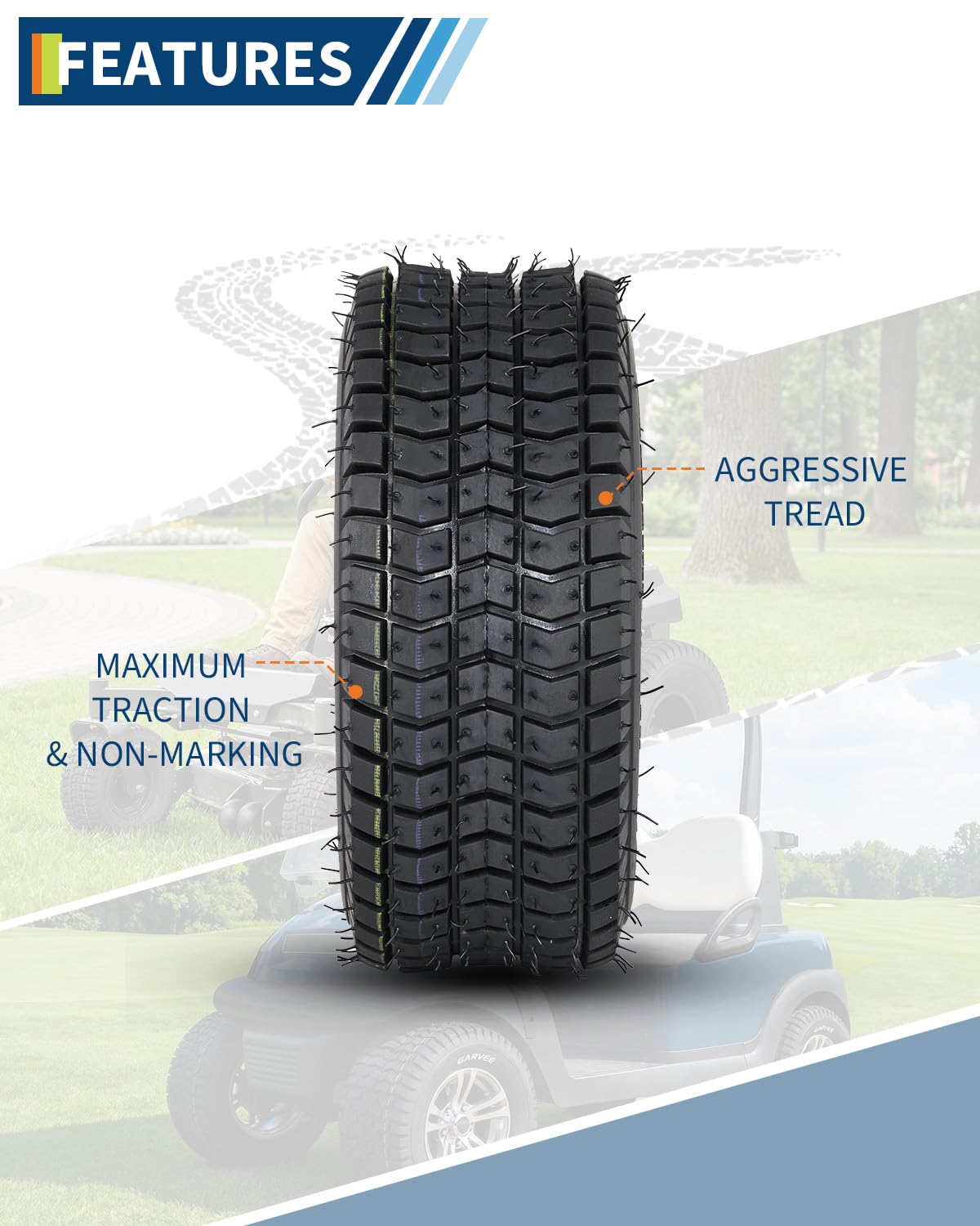 Garvee 2 Pack 9x3.50-4 Lawn Mower Tire V Pattern Tubeless for Lawn Garden Riding Mower Tractor Golf Cart Utility Vehicles 4PR Black