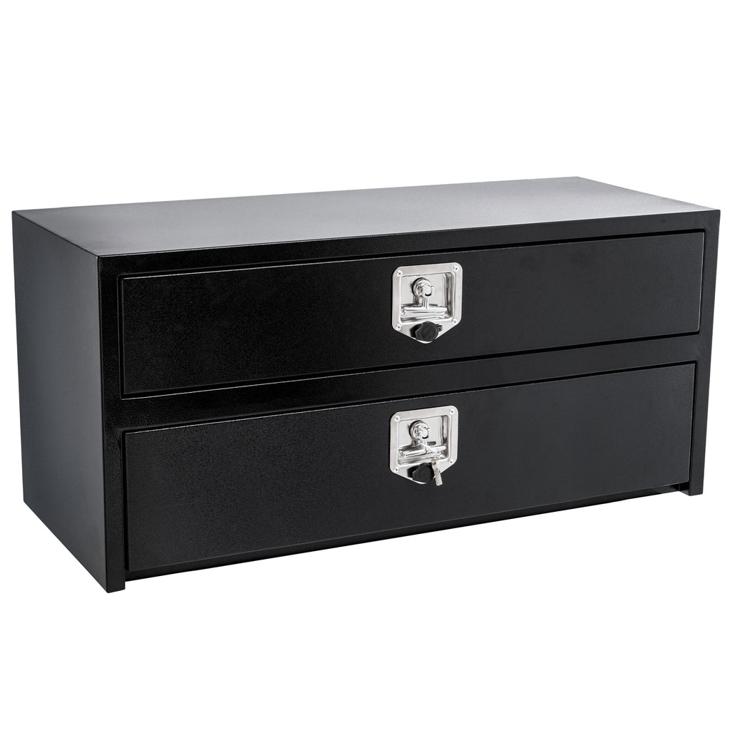 Garvee 48"x18"x20" Black Steel Truck Tool Box with Drawer, Two-Tier Organizer for Truck Bed, Waterproof, Secure Lock, Black