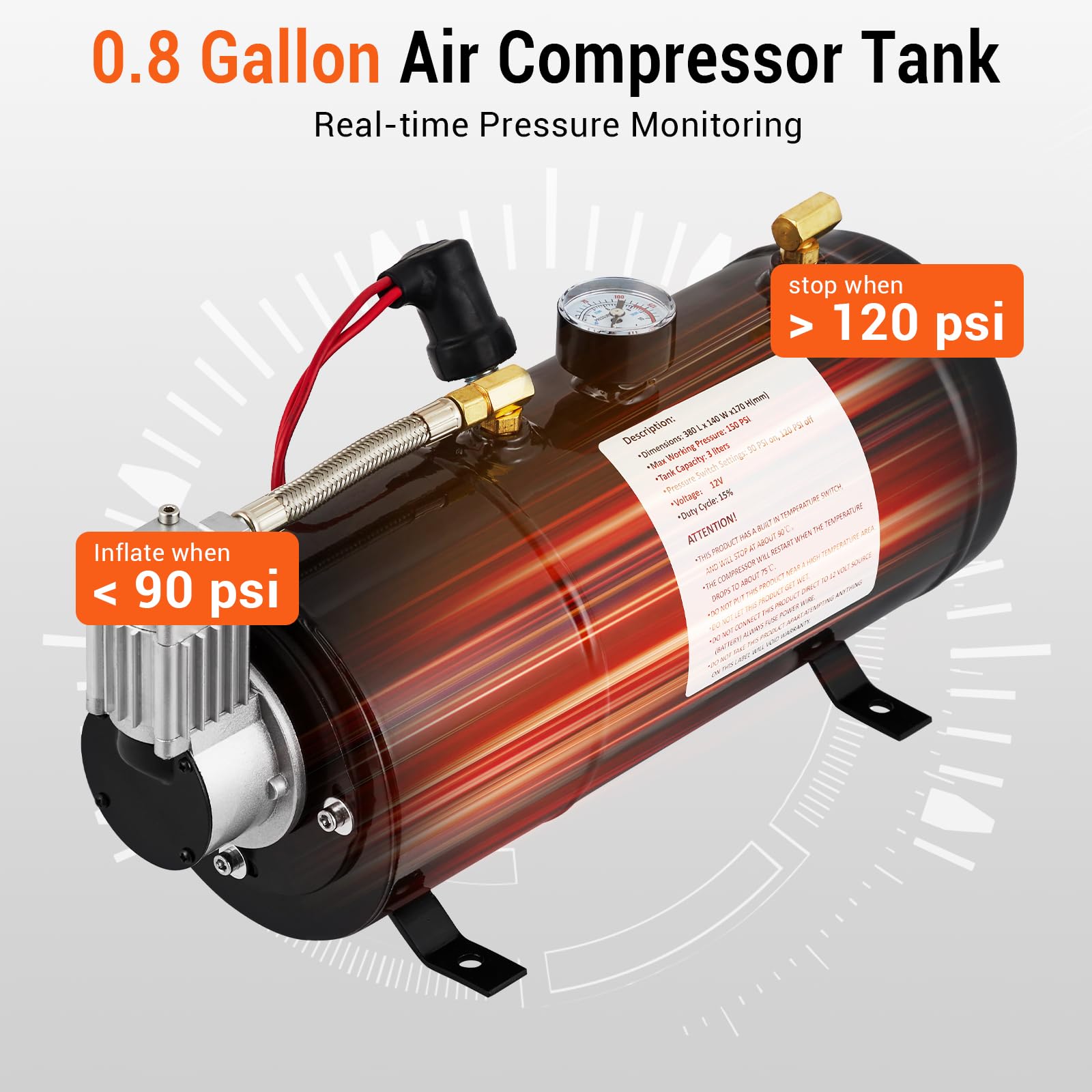Garvee 150DB Train Horns Kit, 4 Trumpets Truck Air Horn Kit with 0.8 Gallon Tank & 120 PSI Air Compressor, 12V Train Horns for Pickup Trucks, Car, Motorcycle, Semi, Jeep, RV, SUV, Van, Boats