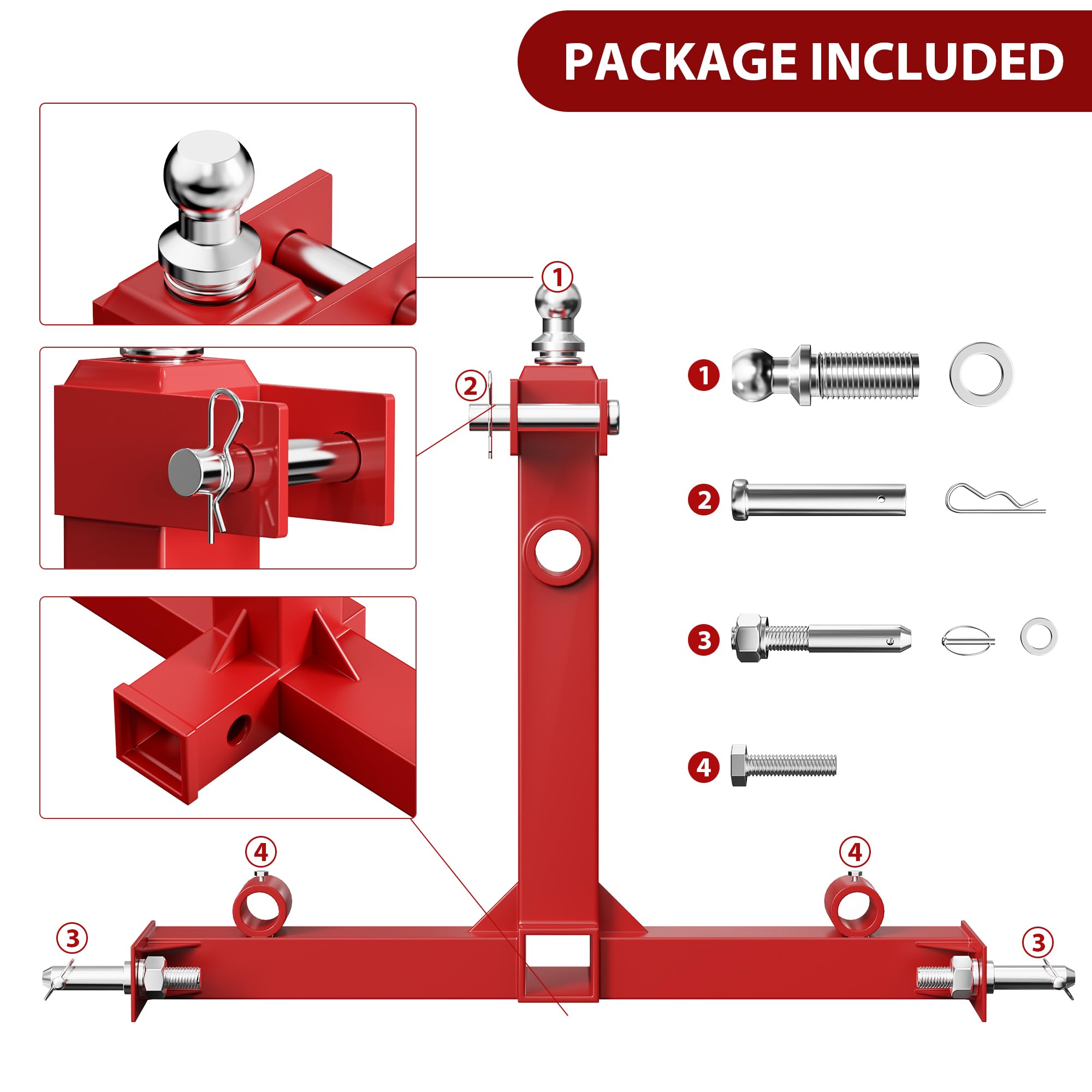 Garvee 3 Point Trailer Hitch with 2" Receiver, 3000 lbs Capacity Tow Hitch with Trailer Gooseneck Ball for Category 1 Tractor