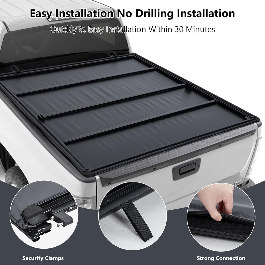 Garvee Soft Roll Up Truck Bed Tonneau Cover for Ranger 5ft 2024-2025, Durable Double Layer PVC, Easy No-Drill Installation, Black