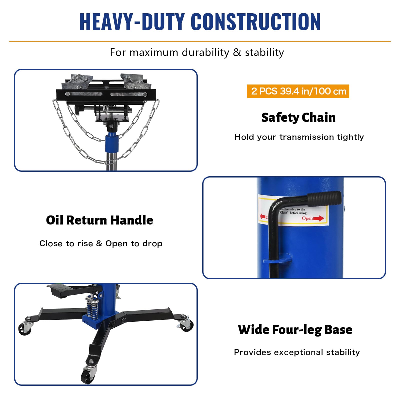 Garvee 1322lbs Transmission Jack Lift, 2-Stage Telescoping Hydraulic Transmission Jack with Anti-Slip Rubber Pad & Pedal, Dual-Column High Lift Hoist, 33.8"–72.8" Adjustable Height, Heavy Duty Garage Tool