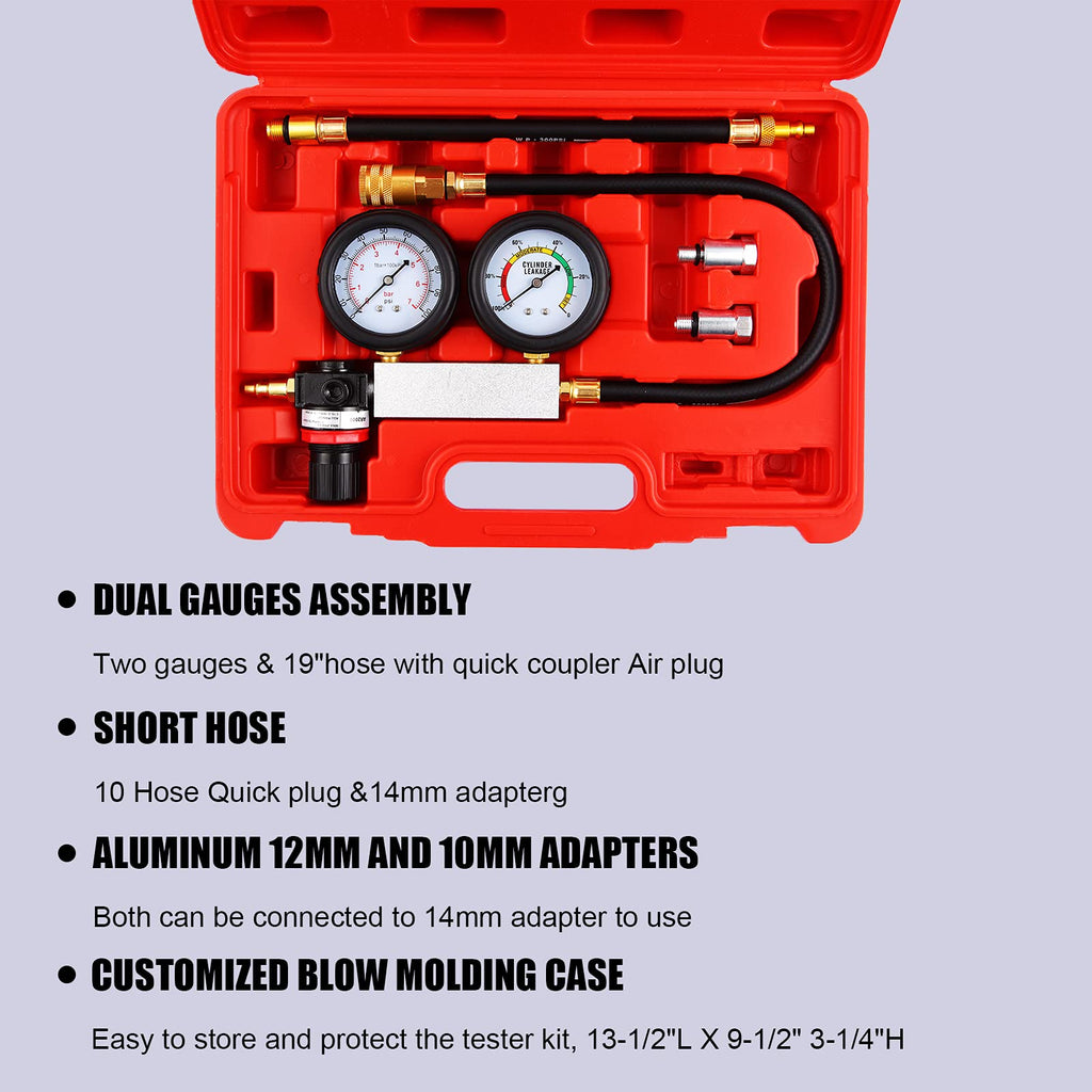 Garvee Cylinder Leak Down Tester Engine Compression Diagnosis Kit Dual Pressure Gauges Universal Fitment for Gasoline Engines