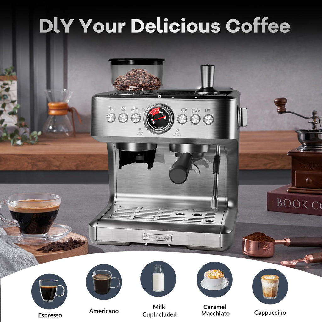 Garvee 20 Bar Espresso Machine - 1500W Motor, Built - In 30 - Setting Grinder, Milk Frothing, PID, 2.8L Tank