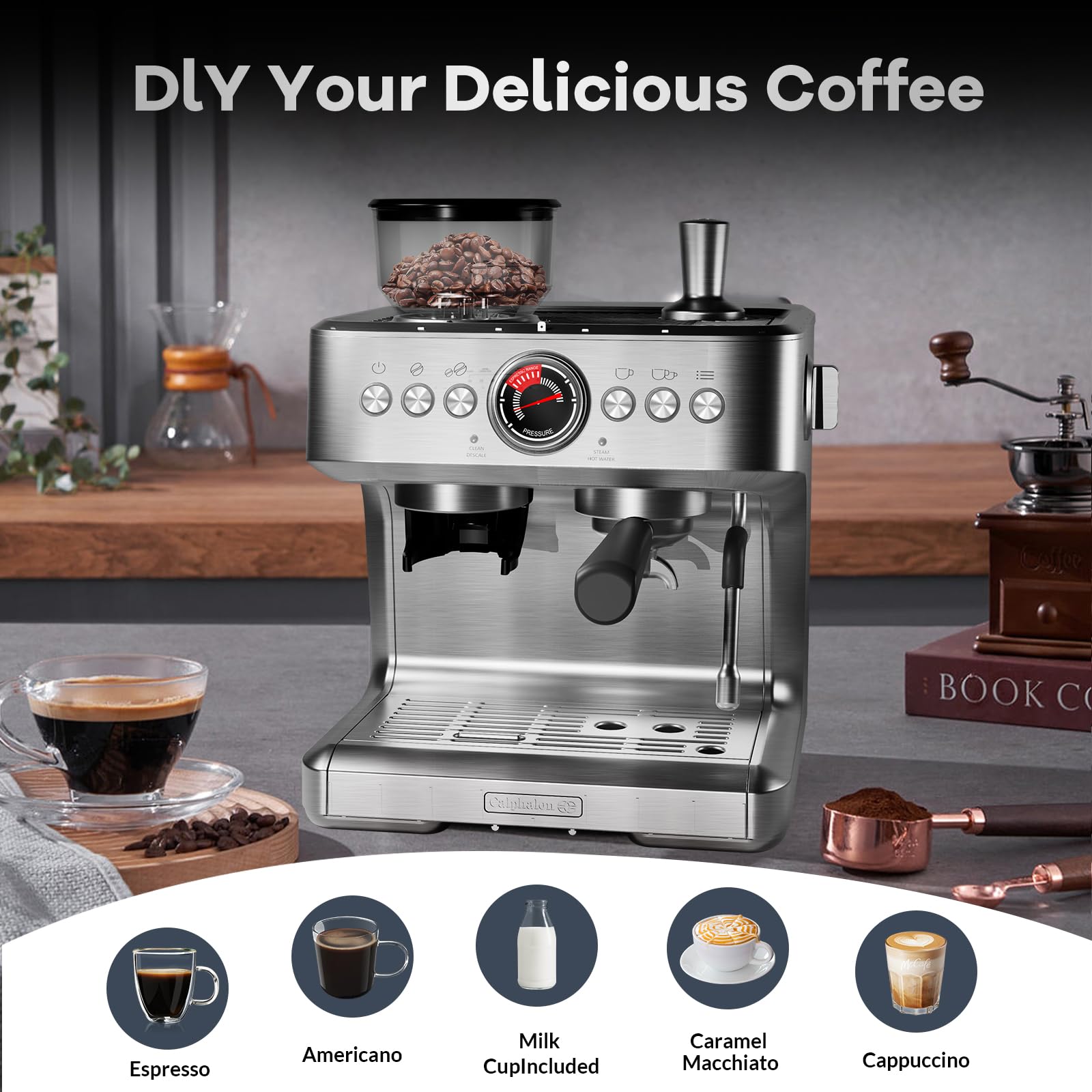Garvee 20 Bar Espresso Machine - 1500W Motor, Built - In 30 - Setting Grinder, Milk Frothing, PID, 2.8L Tank