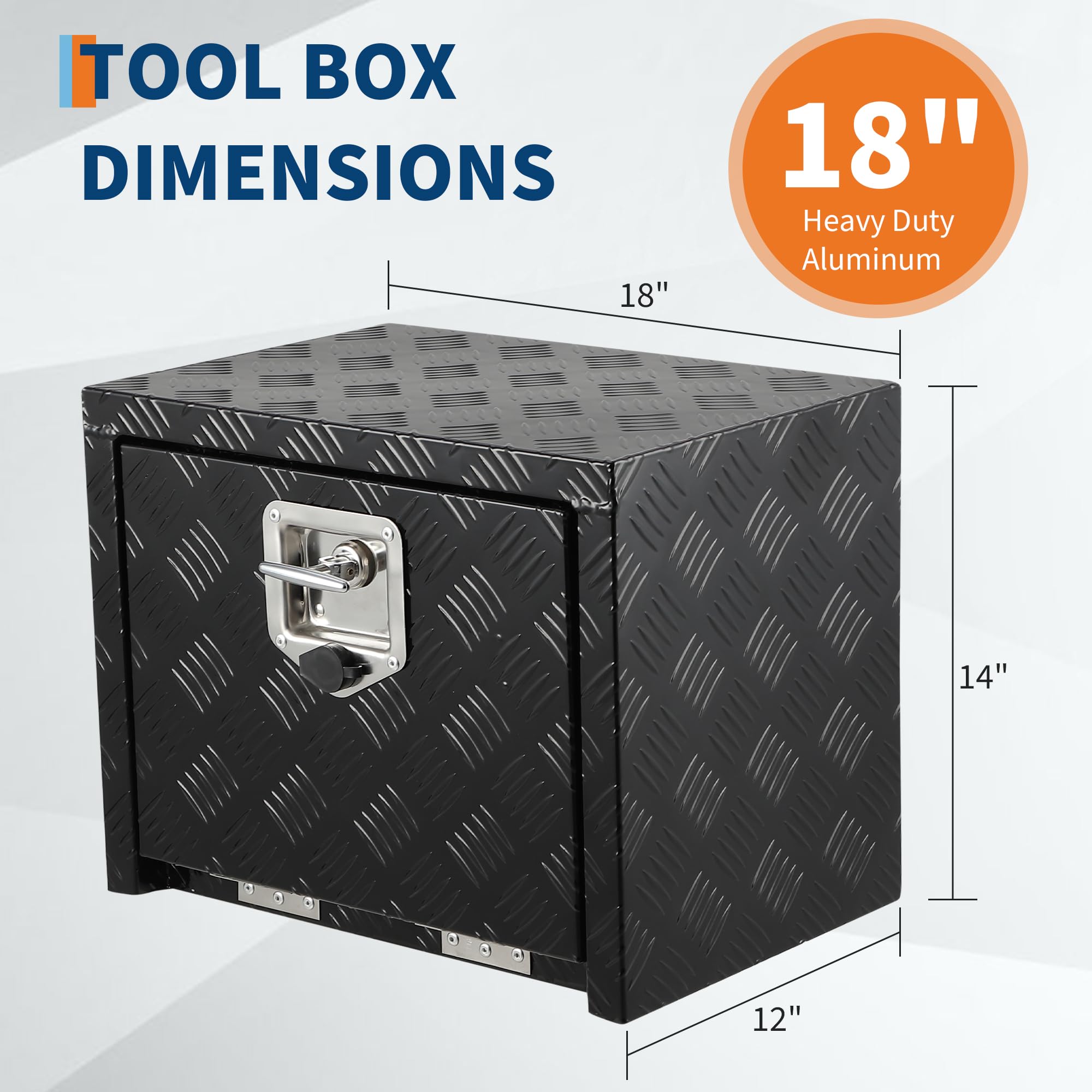 Garvee 18 Inch Heavy Duty Aluminum Tool Underbody Box, Waterproof Truck Storage Organizer Chest for Pick Up Truck Bed, RV Trailer, Black
