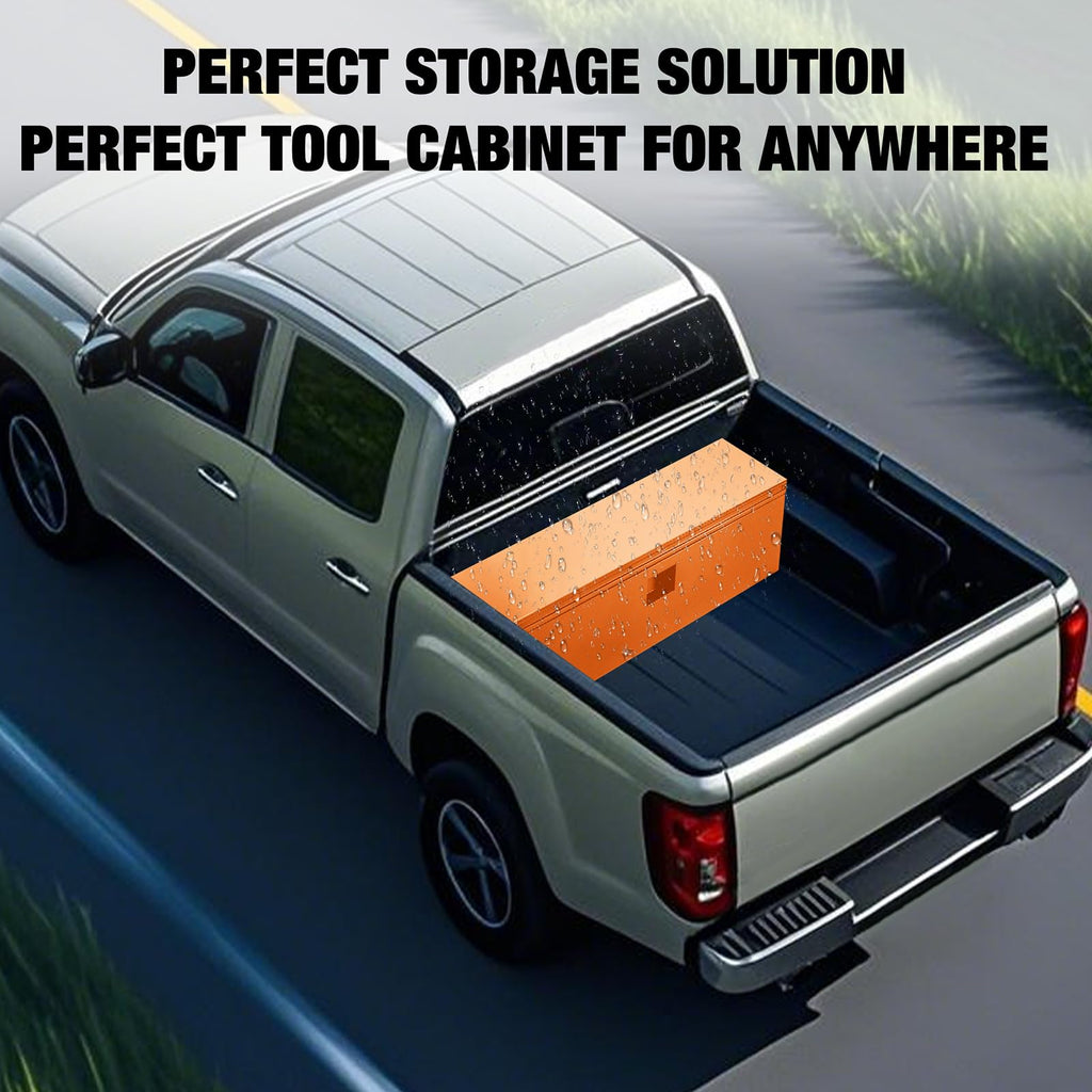 Garvee Black Steel Truck Bed Tool Box, Trailer Tongue Box, Truck Storage Organizer Tool Chest for Truck Bed, RV, Trailer, 48"x15"x15", Orange