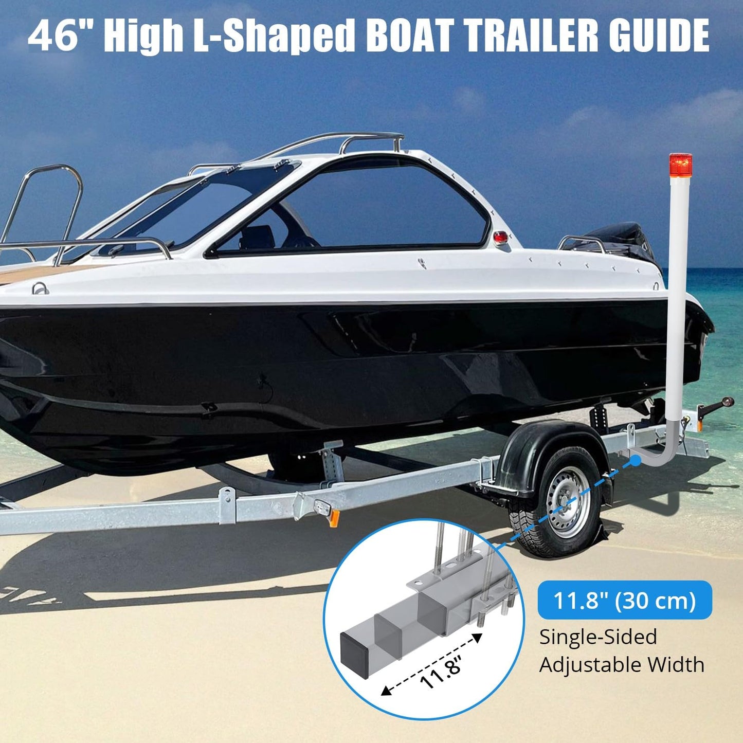 Garvee 40" 2PCS Rustproof Steel Trailer Guide with Light, Boat Trailer Guide, Adjustable Width Design Trailer Guide Poles, Trailer Guides with PVC Pipes with Light