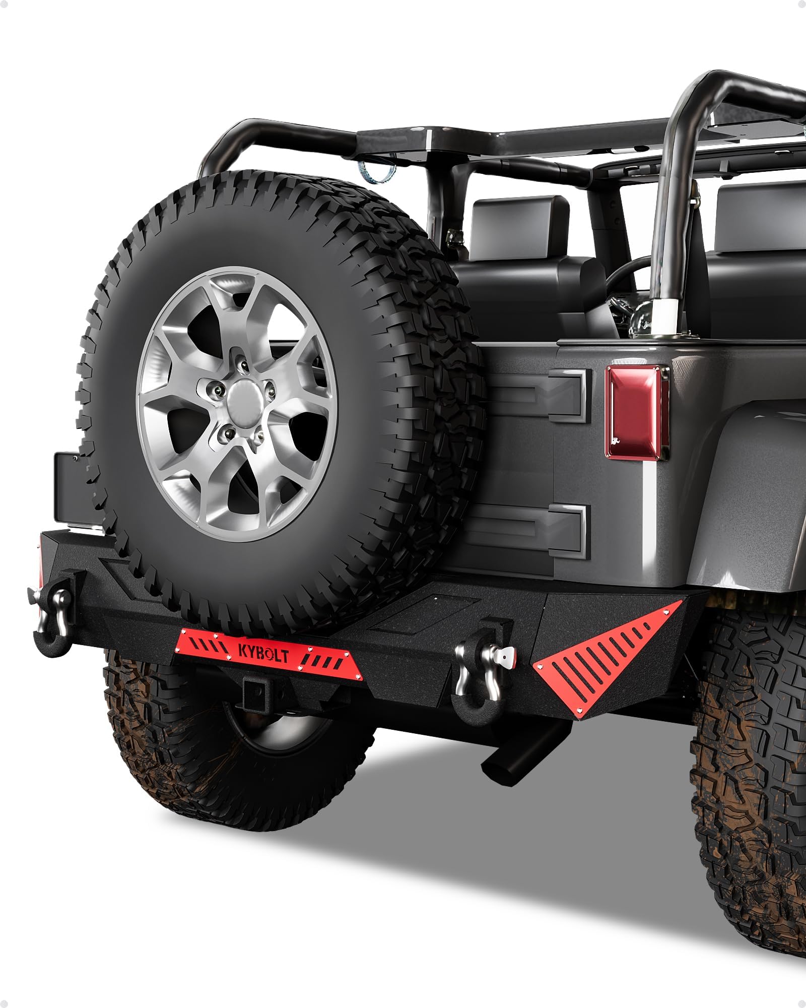 Garvee Rear Bumper Compatible with 2007-2018 Jeep Wrangler JK & JKU Unlimited (2/4 Doors), Off Road Back Bumper with Hitch Receiver & 2 x D-Rings Paintable Armor