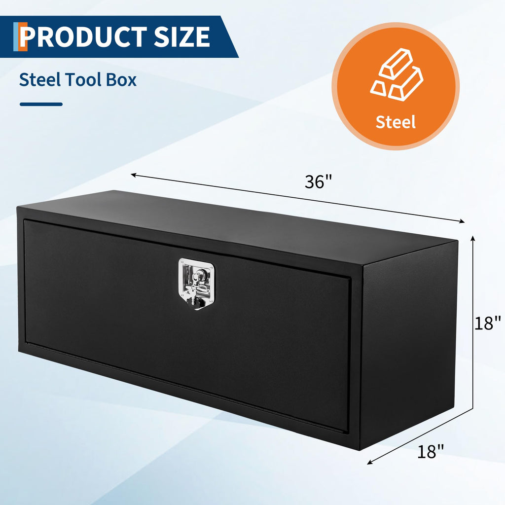 Garvee 36'' Underbody Truck Box Steel Storage Tool Box with Lock for Pickup Truck Bed RV Trailer, Heavy Duty Waterproof Black, 36x18x18