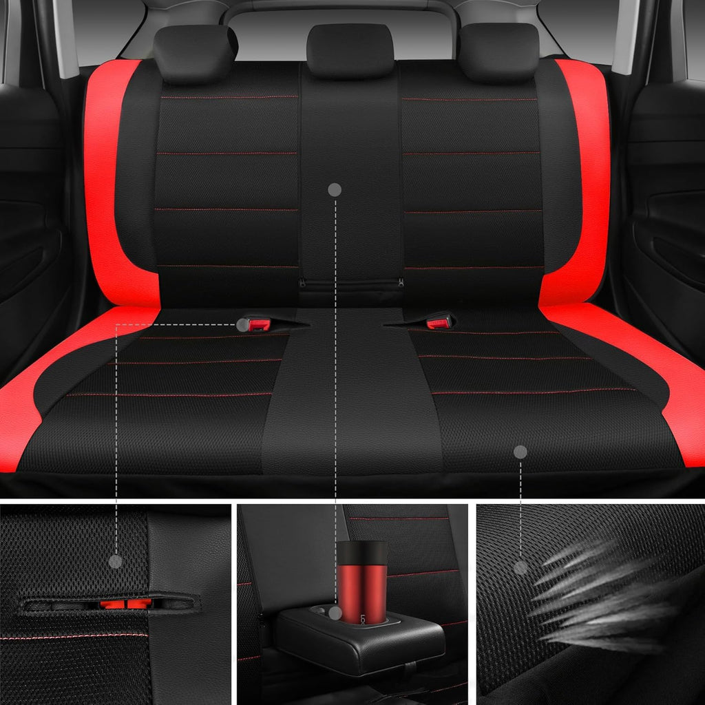 Garvee Universal 9 Pcs Car Seat Covers Full Set, Leather Protectors for 5-Seat Cars, SUVs, Vans, Waterproof Red