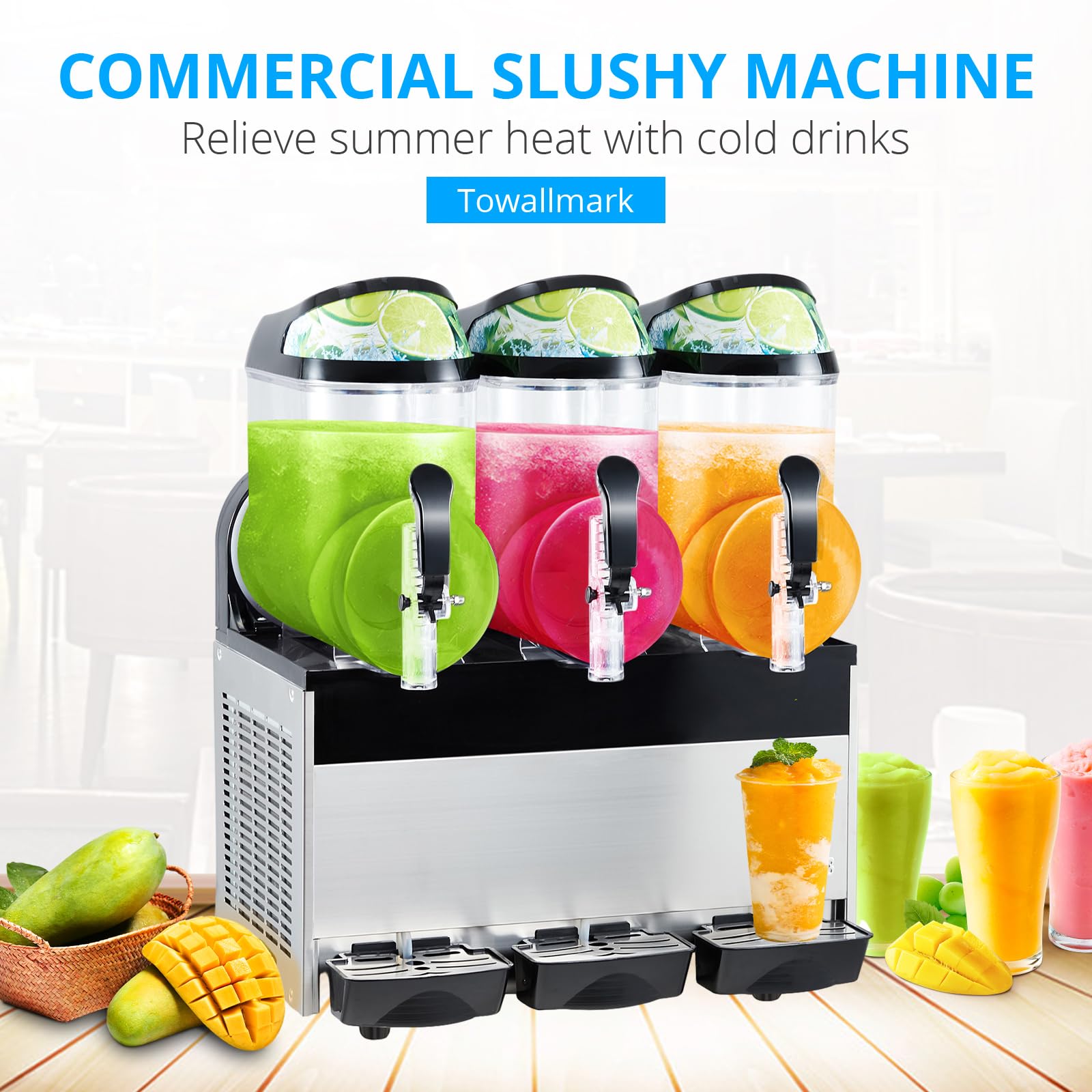 Garvee Commercial Slushy Machine 45L (15L x3) 600W – Stainless Steel & Food-Grade PC Tanks for Restaurants, Bars, Events