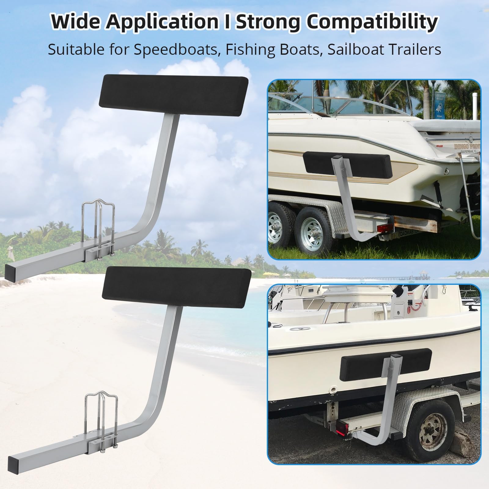 Garvee Boat Trailer Guides, 20" Inch Carpeted Guide On Tilting Side Bunks, 2 Foot Bunk Boards Kit, for High Beam, Box or C-Channel Trailers with Mounting Frames and Hardware