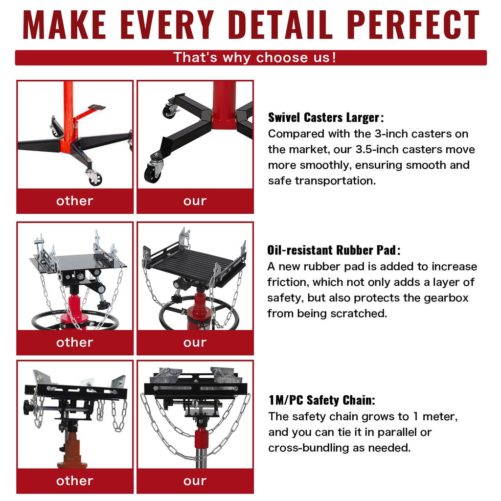 GARVEE 1322 lbs Hydraulic Transmission Jack Lift - Adjustable Telescoping Jack with Anti-Slip Rubber Pad, Pedal Control, and 33.8" to 72.8" Lifting Range