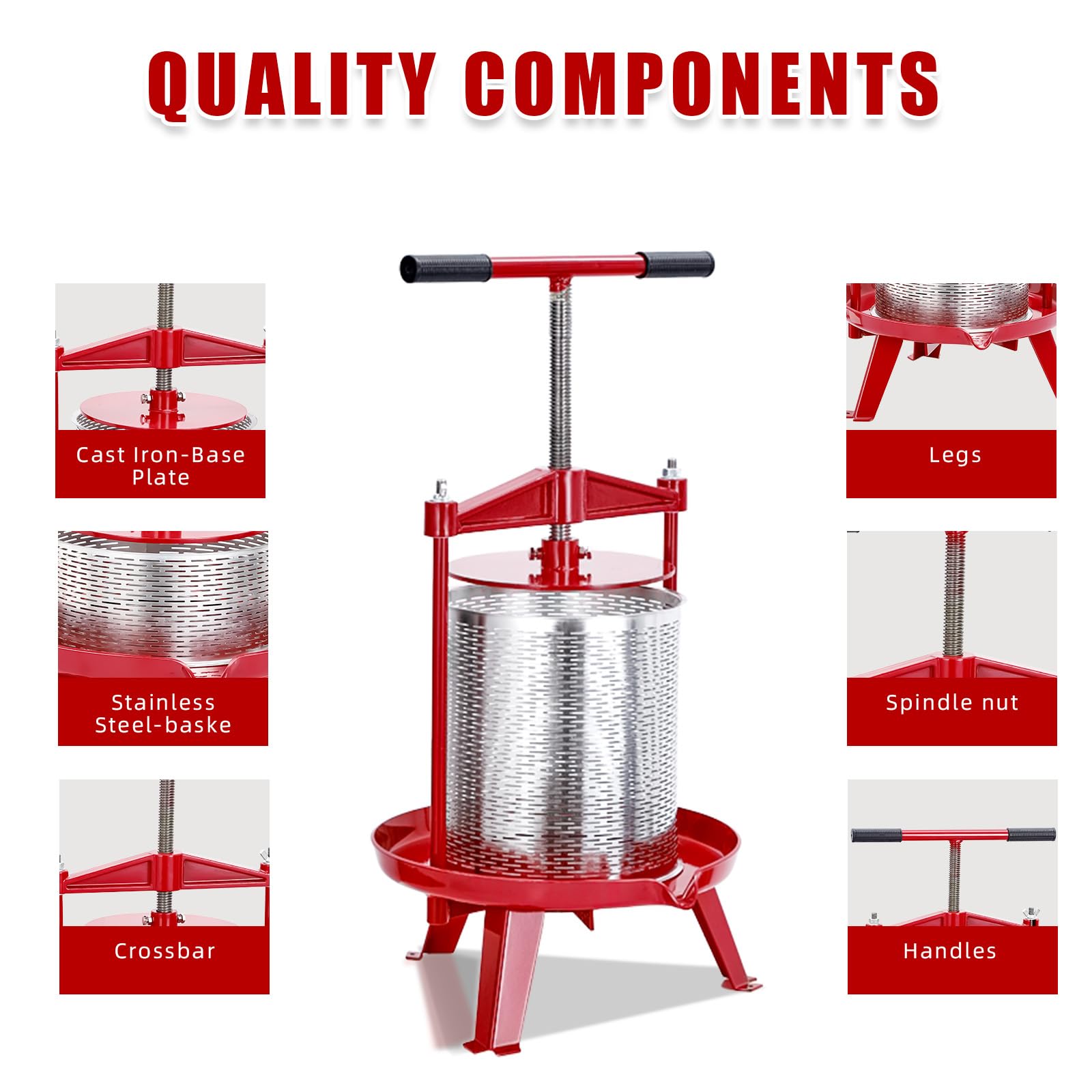 Garvee Manual Fruit Wine Press 3.69 Gal, Stainless Steel Fruit and Wine Press with T-Handle, Stable Triangular Structure, Wine Making Press for Outdoor, Kitchen