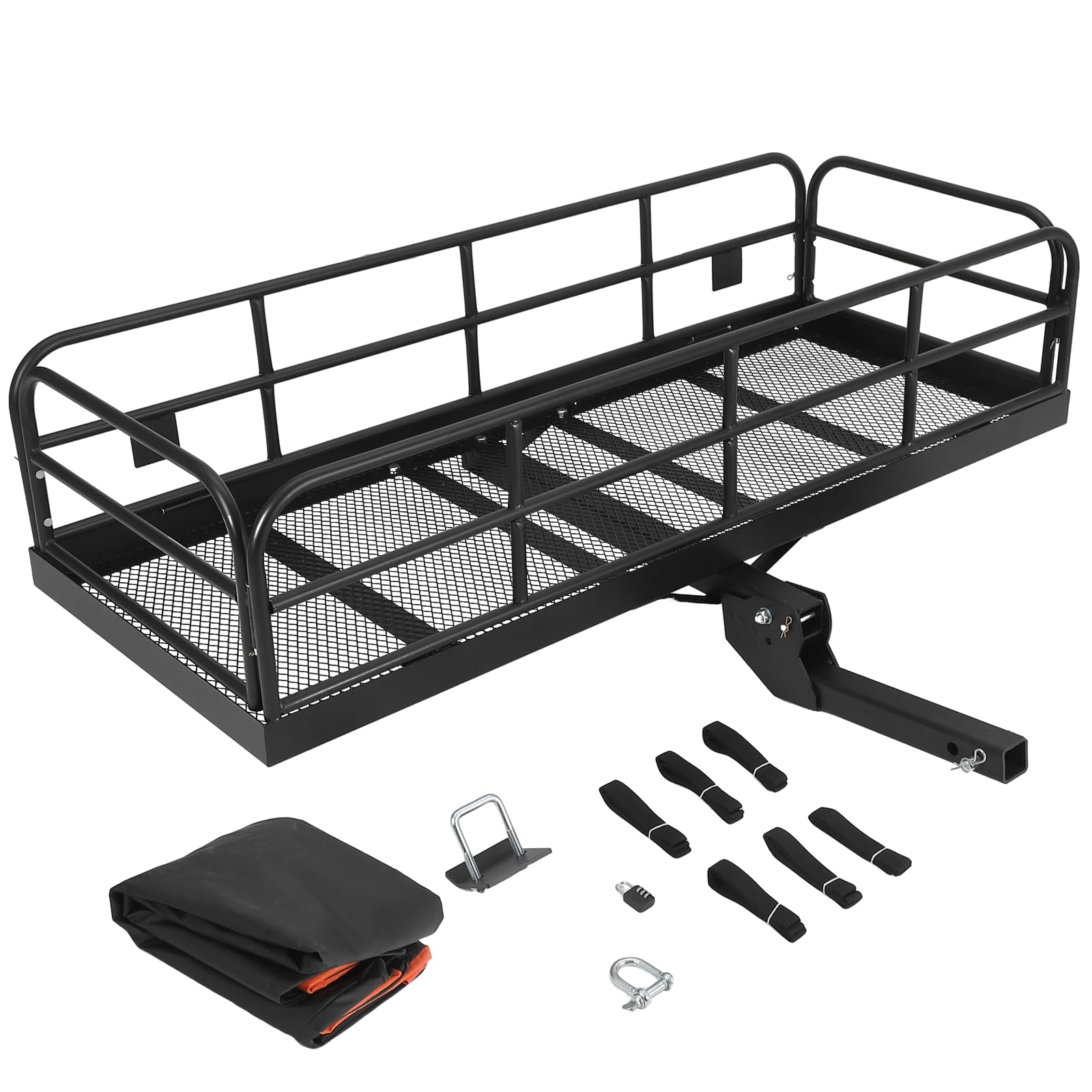 Garvee 60"x24"x14" 500 lbs Heavy Duty Foldable Trailer Hitch Cargo Carrier, Steel for SUV, Pickup, Camping & Traveling, Black
