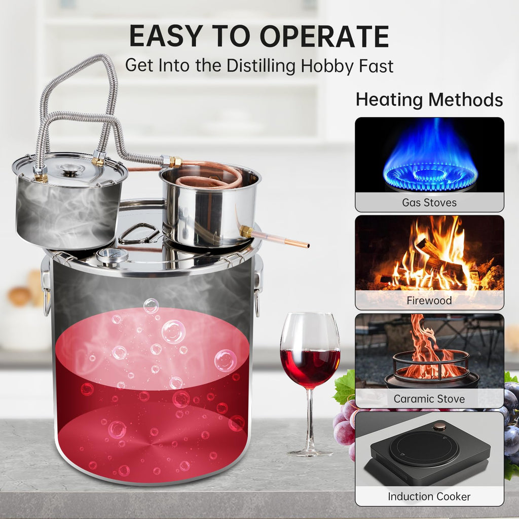 Garvee10Gal(3 Pots) Alcohol Distiller, Stainless Steel Kit with Copper Tube/Circulating Pump for Home Brewing Whisky, Wine, Brandy