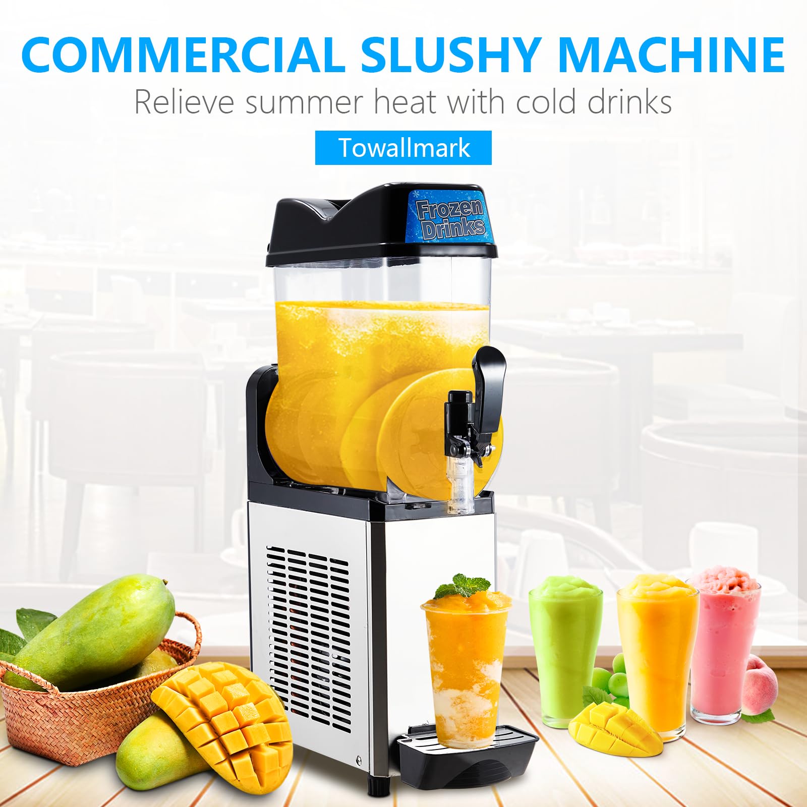 Garvee 12L Commercial Slushy Machine, 430W Compressor, 3.2 Gal Capacity, Food-Grade PC, Stainless Steel, Digital Control, Ideal for Restaurants, Bars, Pool Parties