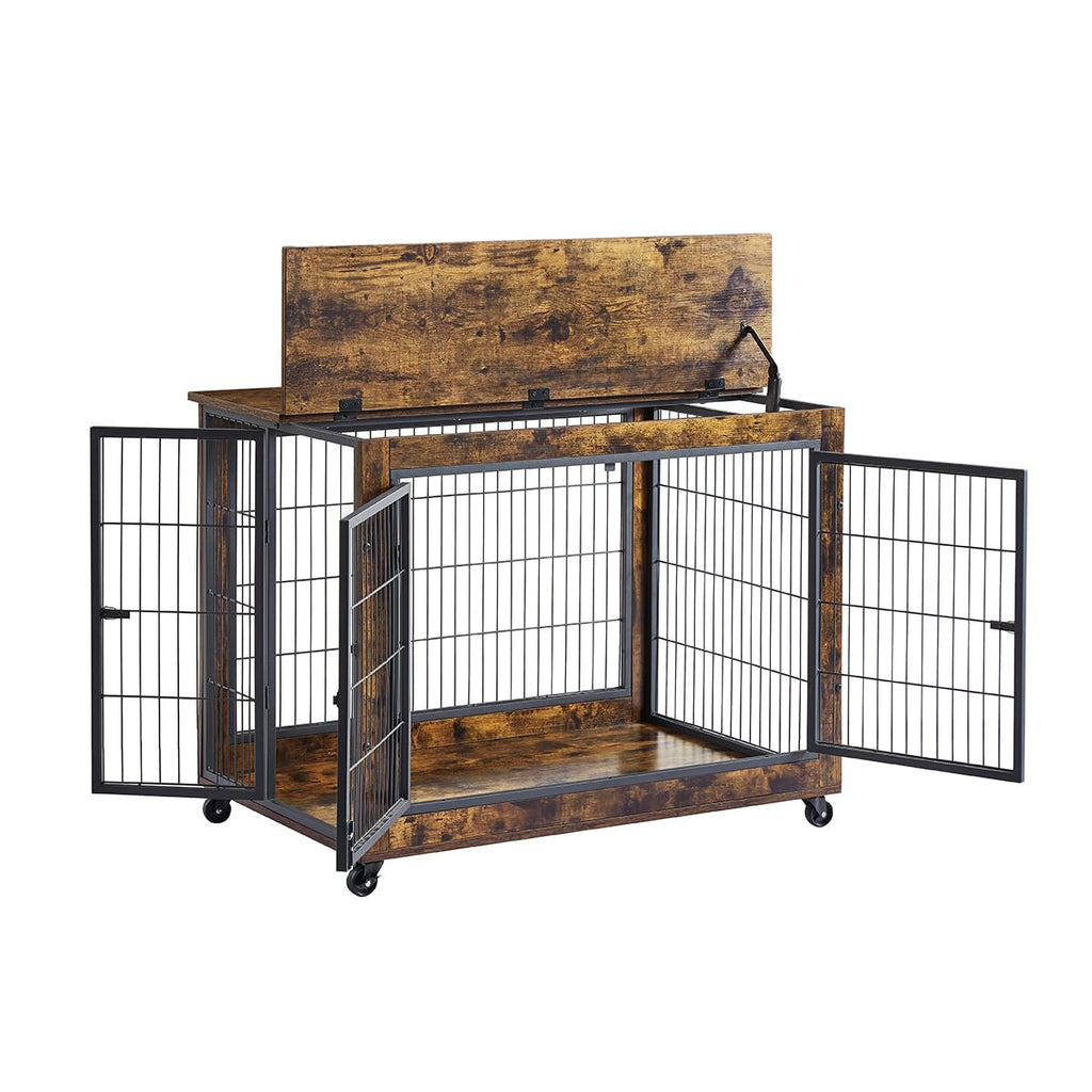 Garvee Dog Crate Furniture Dog Kennel Double Doors Medium Large Dog 38.58" W x 25.2" D x 27.17" H Rustic Brown