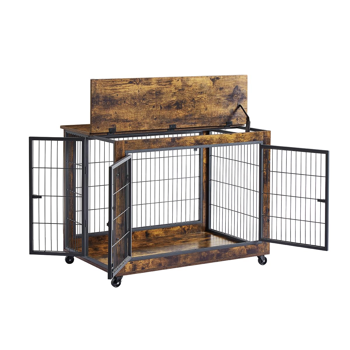 Garvee Dog Crate Furniture Dog Kennel Double Doors Medium Large Dog 38.58" W x 25.2" D x 27.17" H Rustic Brown