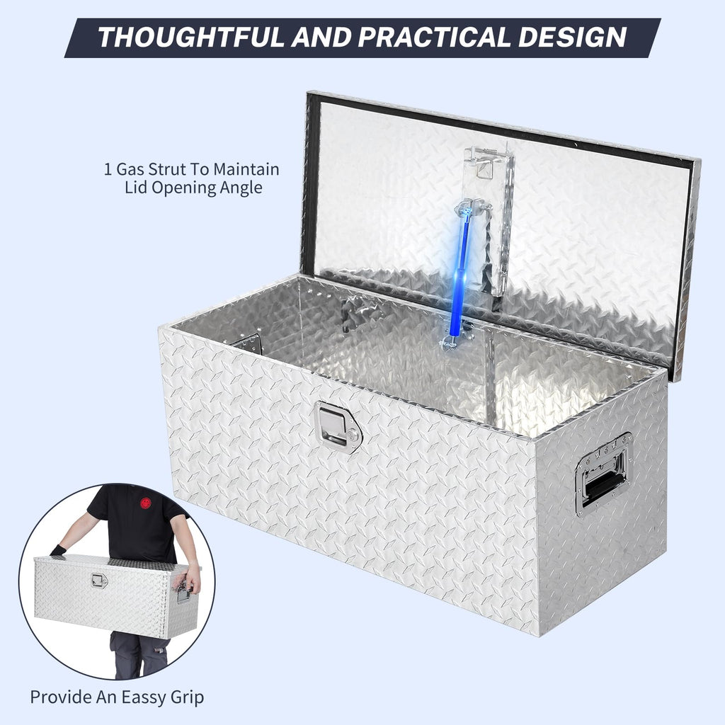 Garvee Truck Bed Tool Box 15''x15''x30''  Heavy Duty Aluminum Diamond Plate Toolbox for Pickup Truck RV Trailer Silver