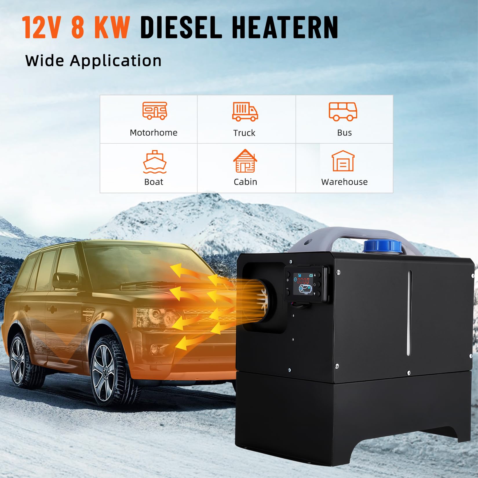 Garvee 8KW 12V Diesel Heater, All-in-One Diesel Air Heater, Portable Diesel Heater with Remote Control & LCD Monitor, Quick Heating for Car,RV,Truck, Camper,Trailer,Black