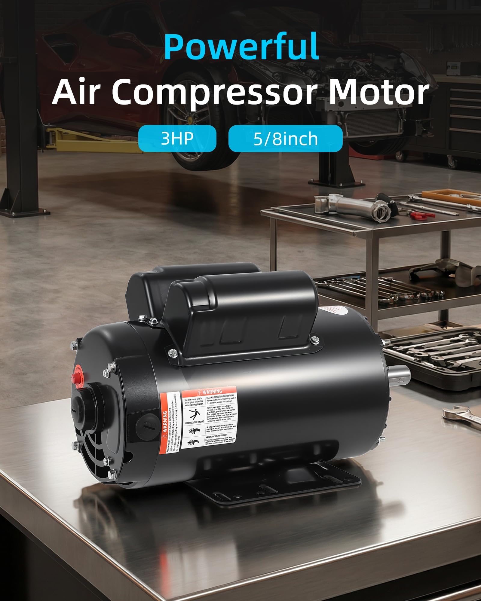 Garvee 3HP Air Compressor Motor 56C Frame Dual Rotation Steel Shell 230V for Pumps & Machinery