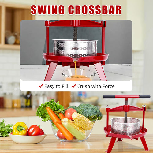 Garvee 1.32 Gal/5L Capacity Stainless Steels Fruit Wine Press and Juice Maker, Ideal for Wine, Cider, Apple, Tincture, Vegetables, Honey, Olive Oil Features T-Handle, Stable Triangular Structure