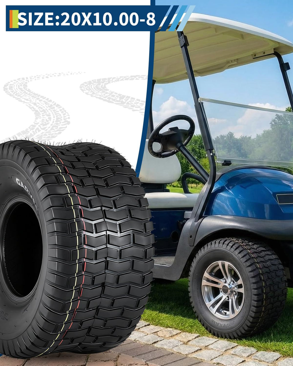 Garvee 2 Pack 20x10.00-8 Lawn Mower Tire V Pattern Tubeless For Lawn Garden Mowers Utility Vehicles 20x10-8 Black