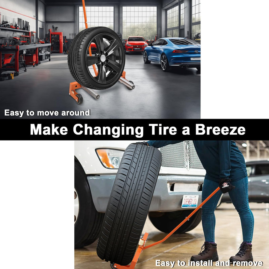 Garvee Tire Wheel Dolly, 330 LBS Adjustable Rolling Truck Tire Cart with 9.6in Rollers, 360° Rotation, Fits 6.5-24.5in Wide Tires for Workshop Garage, Orange