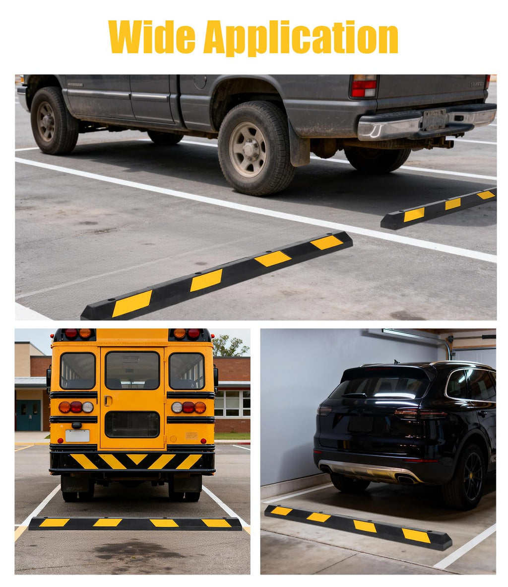 Garvee 2-Pack 72" Rubber Parking Curb - Heavy-Duty Parking Stopper with Reflective Stripes, Durable Wheel Stoppers for Garage, Driveway, Warehouse, and Parking Lots