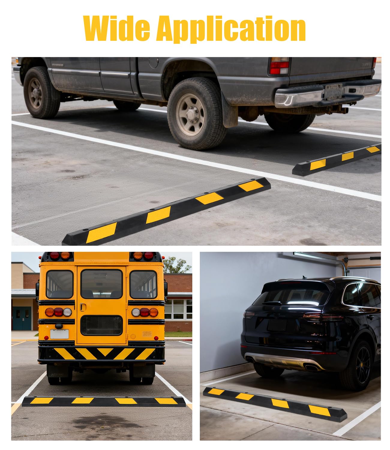 Garvee 2-Pack 72" Rubber Parking Curb - Heavy-Duty Parking Stopper with Reflective Stripes, Durable Wheel Stoppers for Garage, Driveway, Warehouse, and Parking Lots