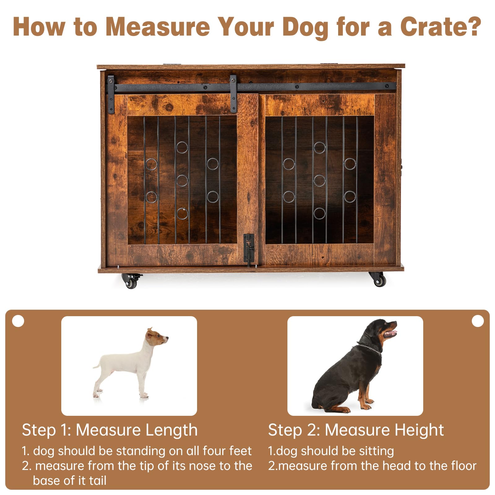 Garvee 39 Inch Wooden Double Dog Crate with Divider & Barn Door ZH-03