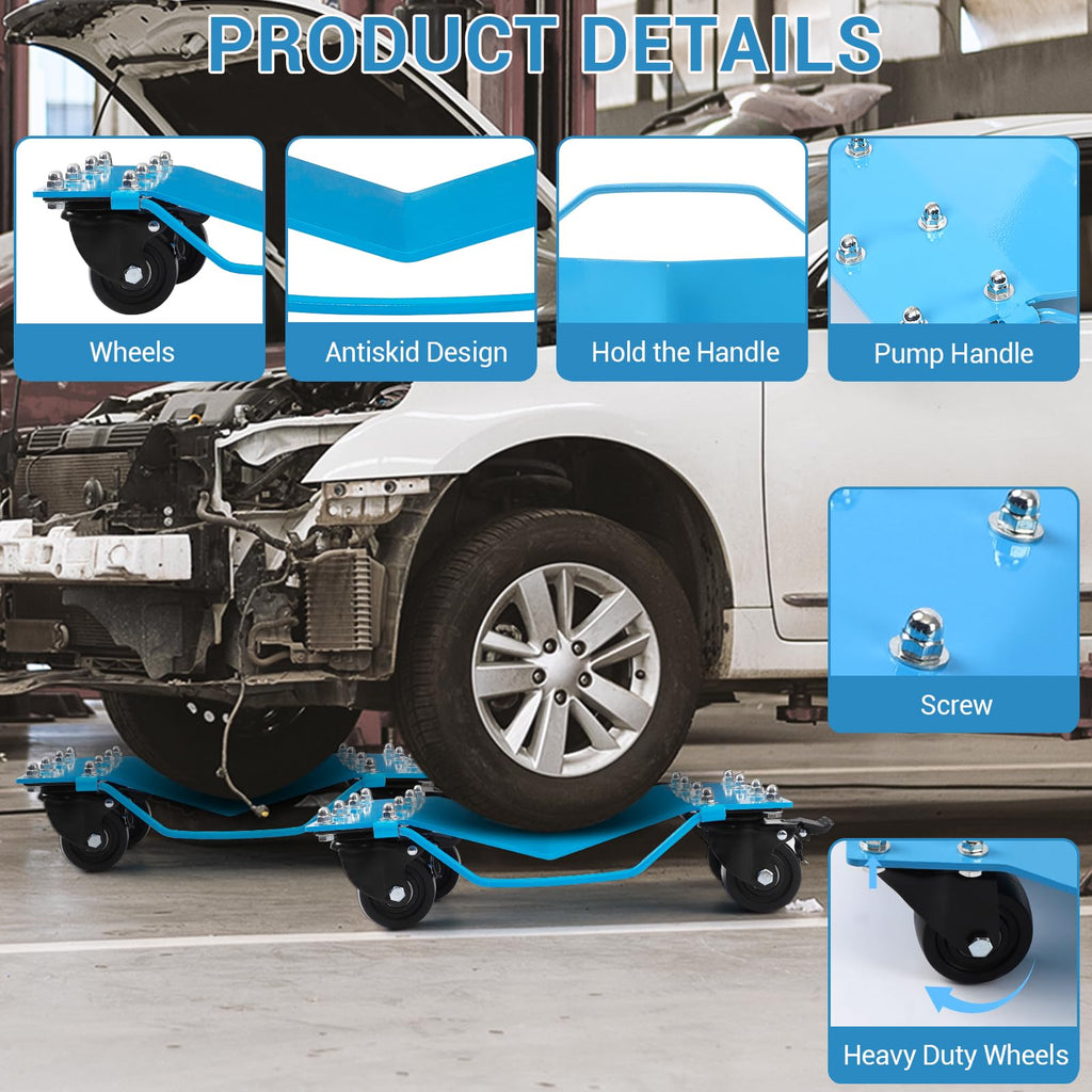 Garvee Car Tire Wheels Set 2 - Manganese Steel, 360° Swivel, Anti-Slip Plate, 16x13 Inch, Blue - Durable, Easy to Maneuver
